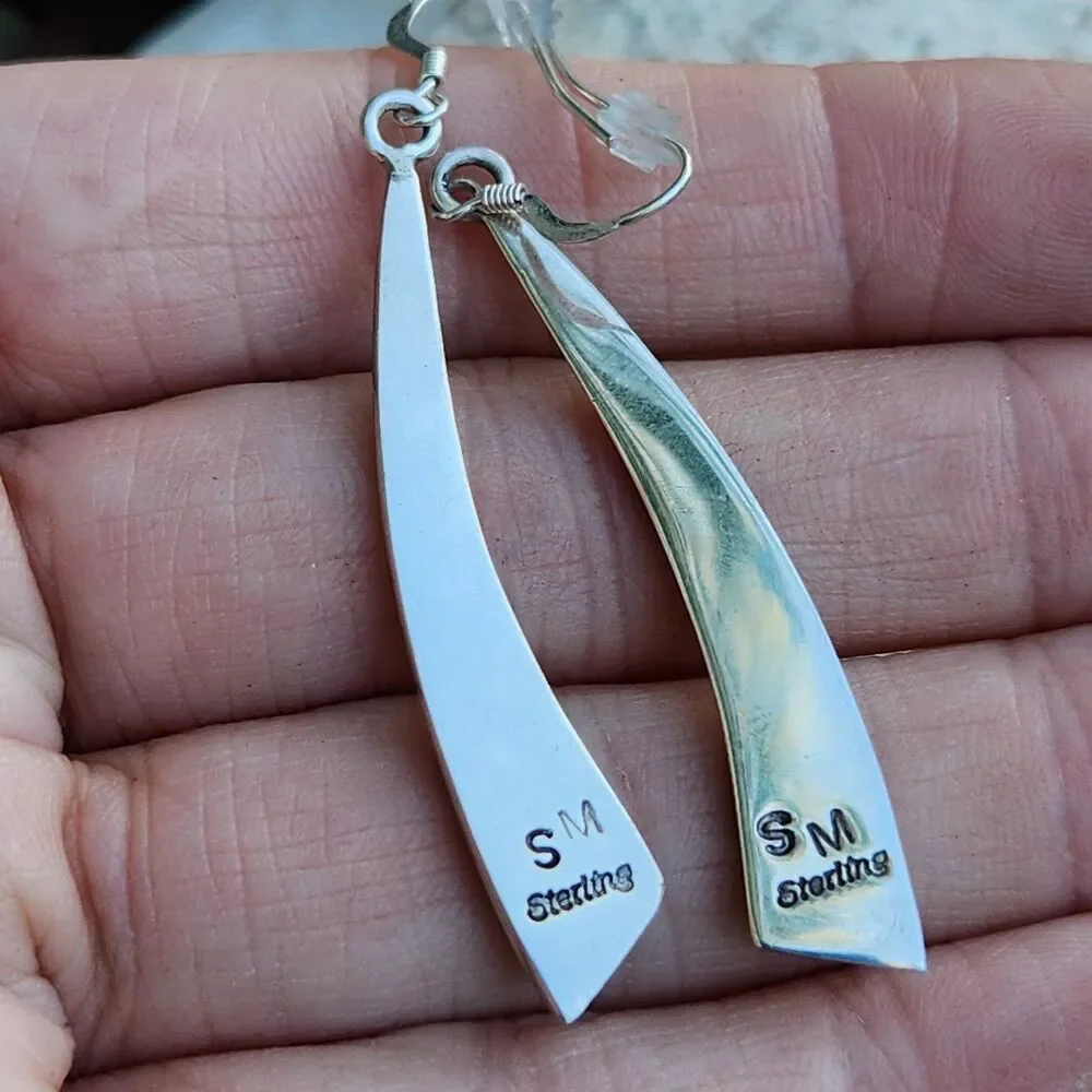 Shirley Martinez signed Navajo inlay earrings Jet Spiny Oyster Created Opal